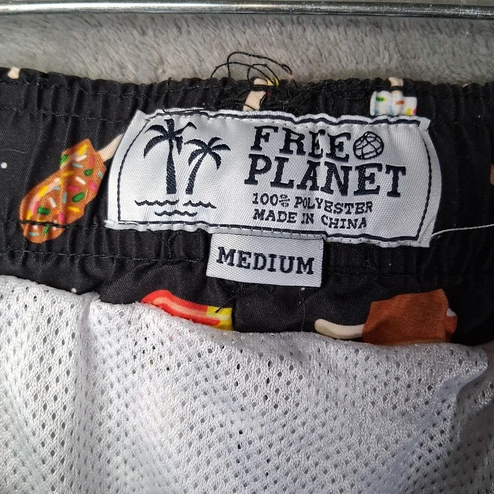 Free Planet Surf Y Swim Trunks Mens Medium Black Popsicle AOP Lined Drawstring